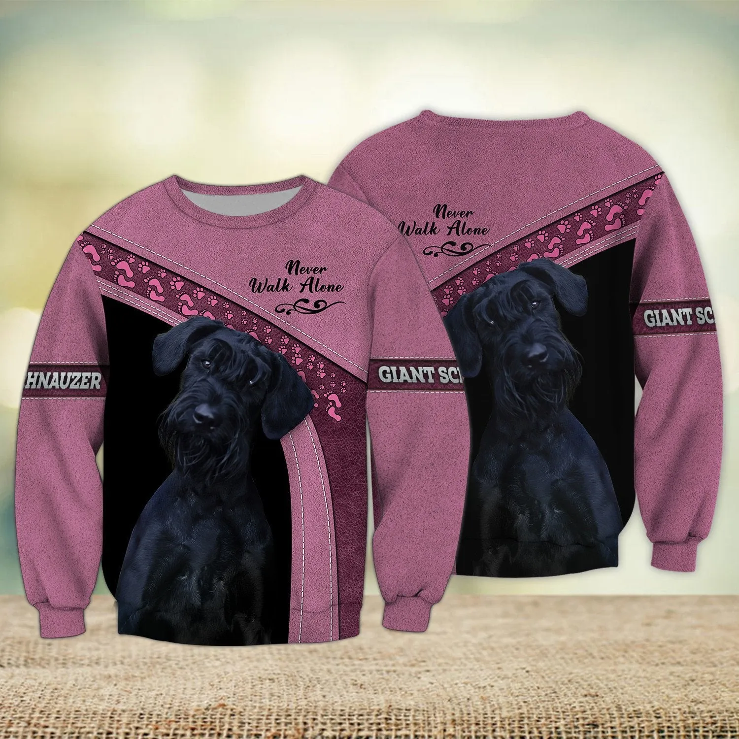 Giant Schnauzer Grey and Pink Never Walk Alone 3D Full Print Sweatshirt