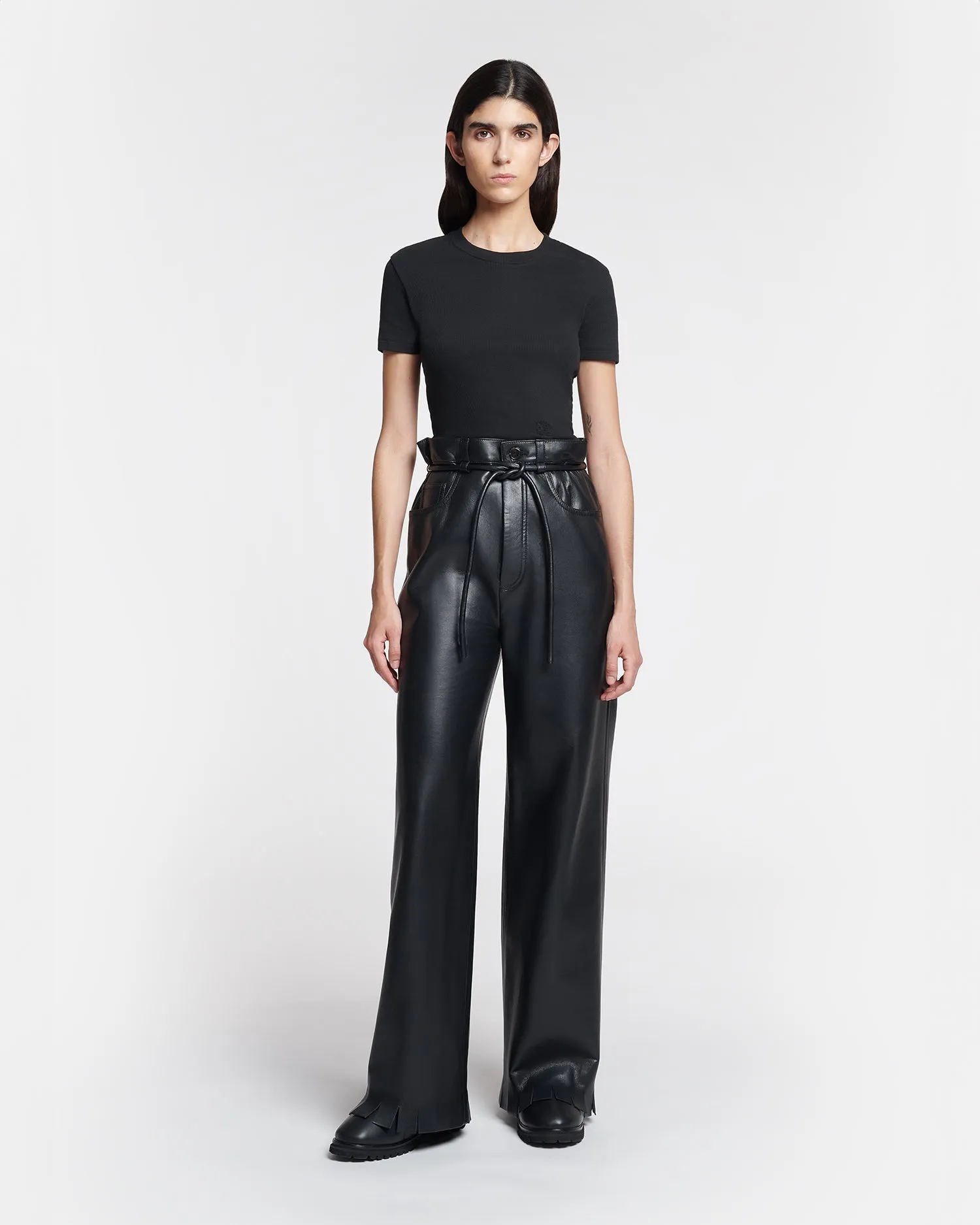 Harlee - Belted Regenerated Leather Pants - Black