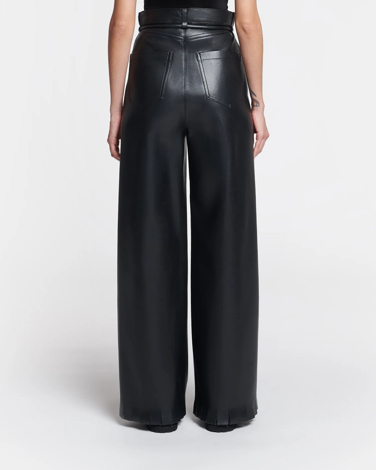 Harlee - Belted Regenerated Leather Pants - Black