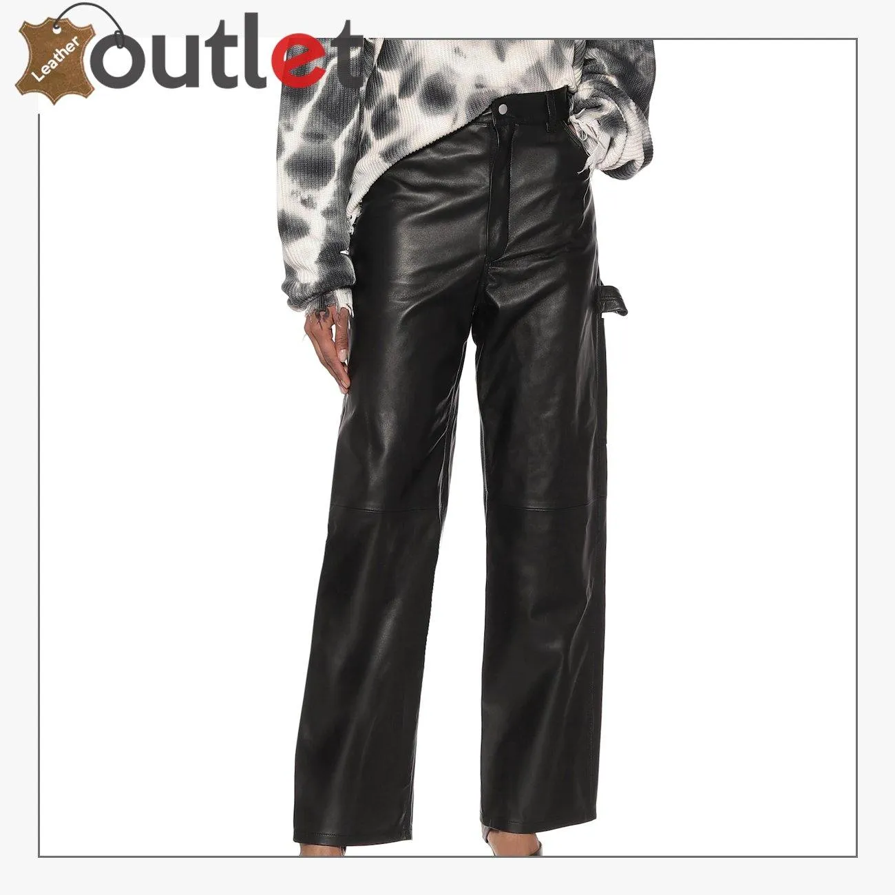 High-rise wide-leg leather jeans Pants