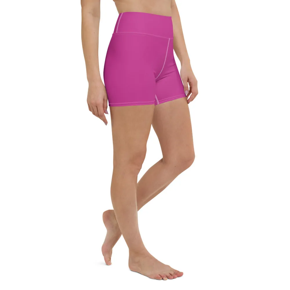 Hot Pink Women's' Yoga Shorts, Sporty Soft Comfy Ladies Elastic Tights-Made in USA/EU