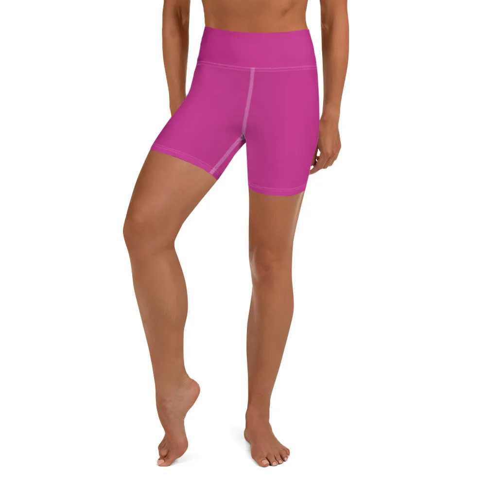 Hot Pink Women's' Yoga Shorts, Sporty Soft Comfy Ladies Elastic Tights-Made in USA/EU