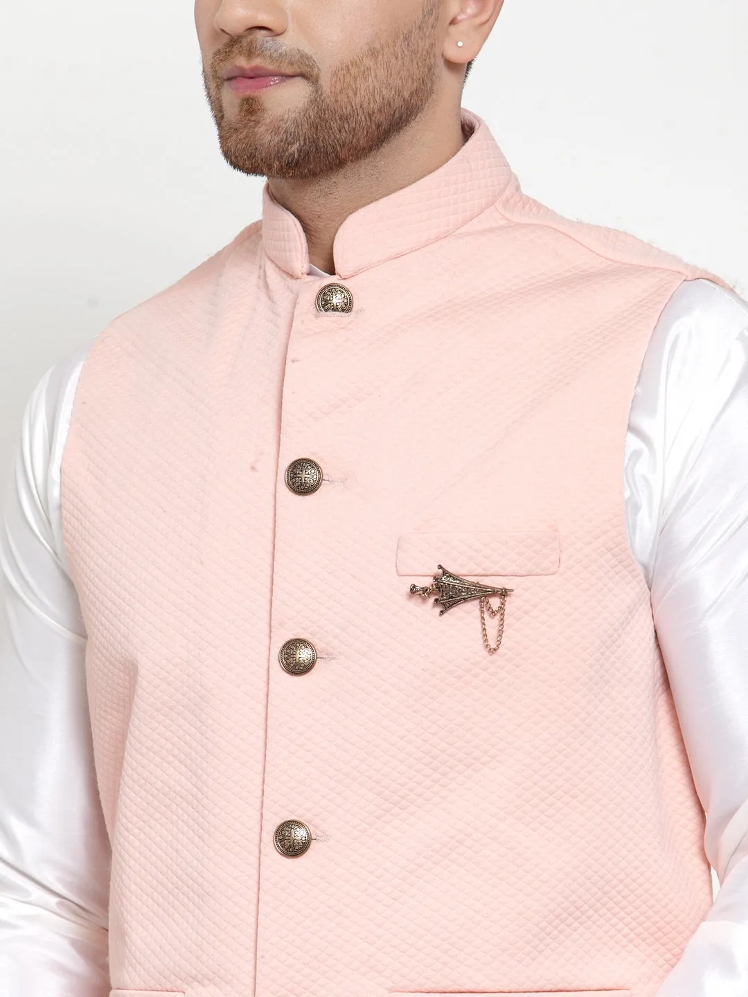 Jashvi Men's Solid Dupion Kurta Pajama with Woven Nehru Jacket