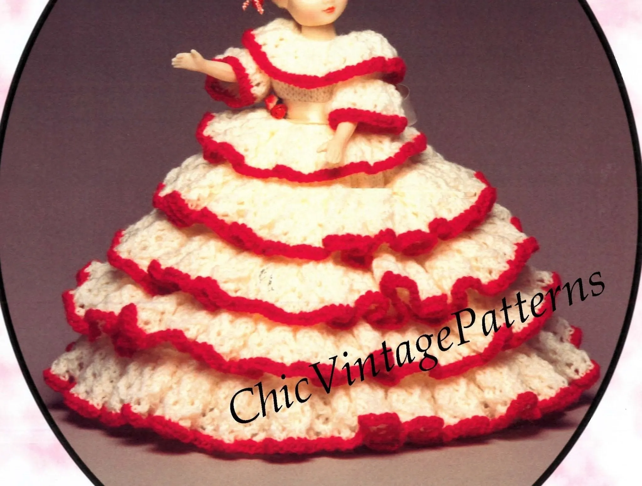 Knitted Doll's Dress Pattern, Victorian Period Dolls Dress, PDF Knitting Pattern