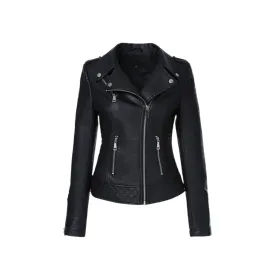 Leather jacket women Motorcycle black leather jacket Classic style