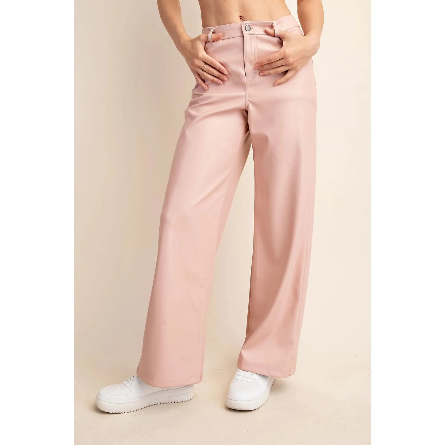 Leather Straight Pants - Dusty Pink