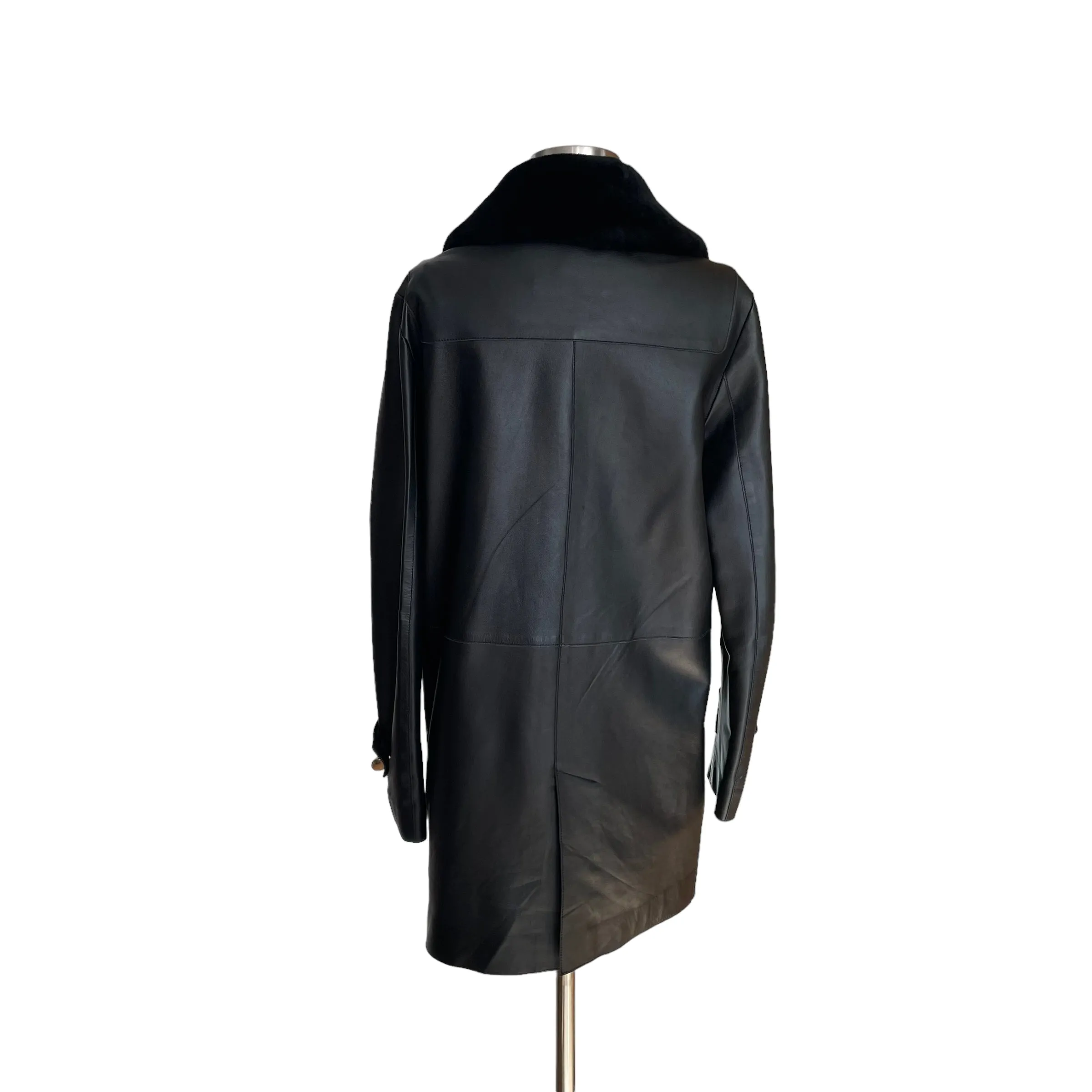 Long Black Leather Coat - S