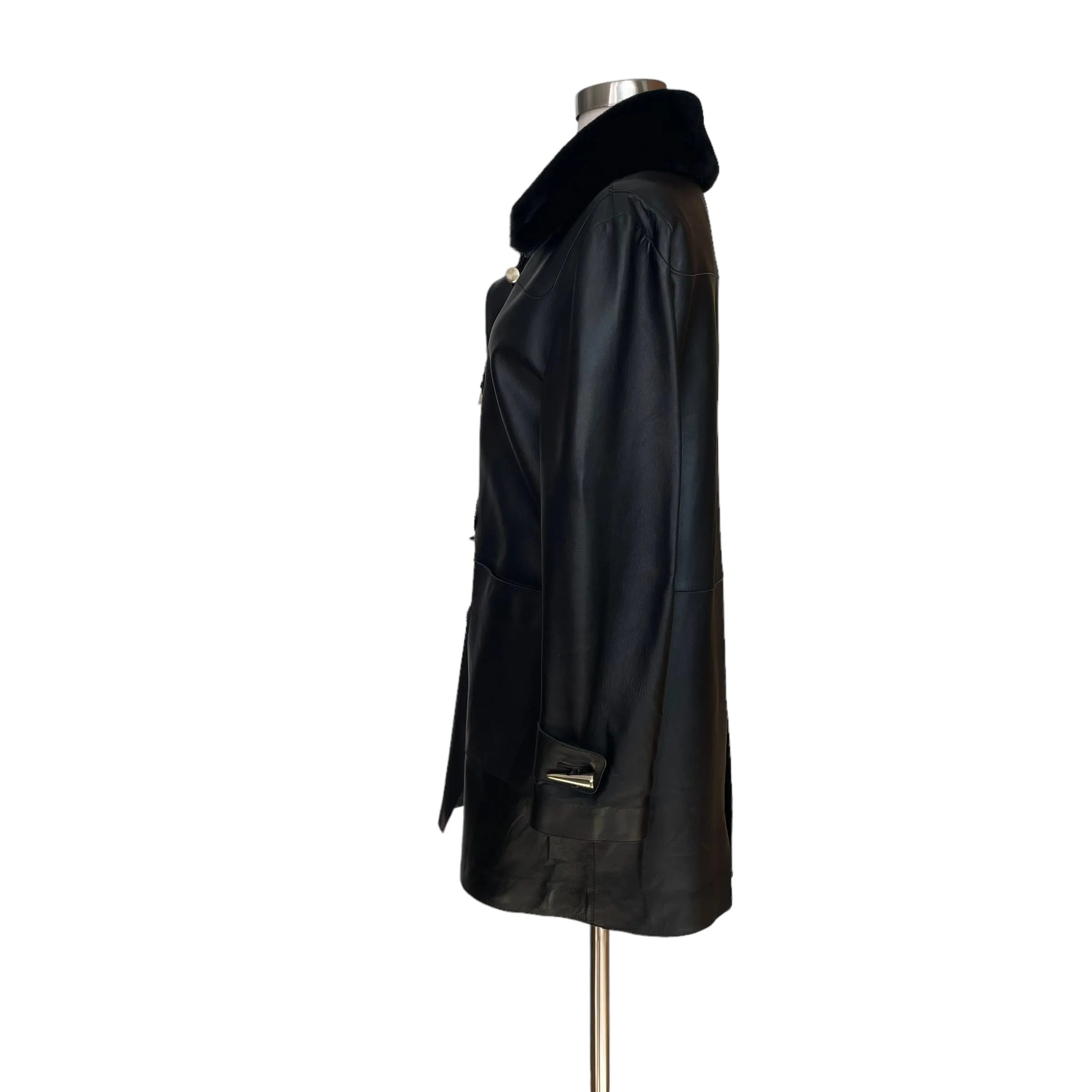 Long Black Leather Coat - S