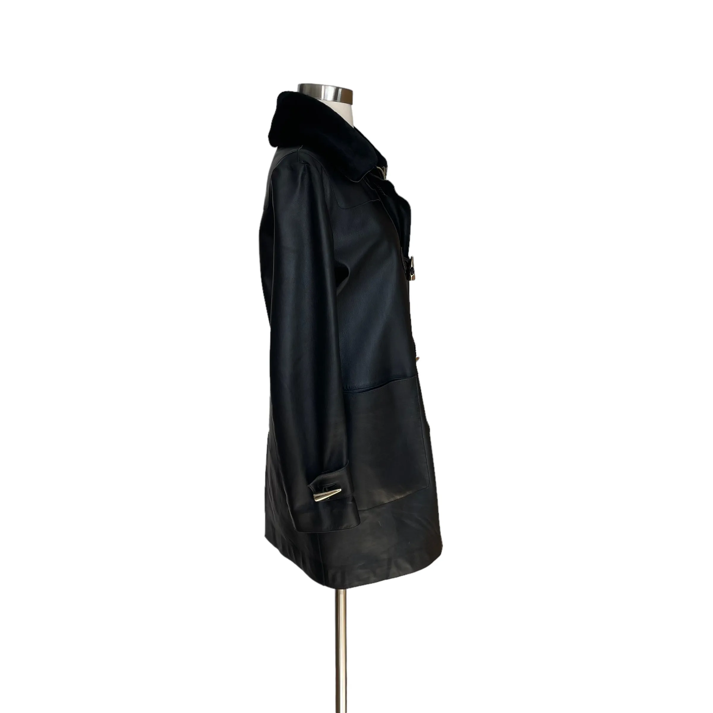 Long Black Leather Coat - S