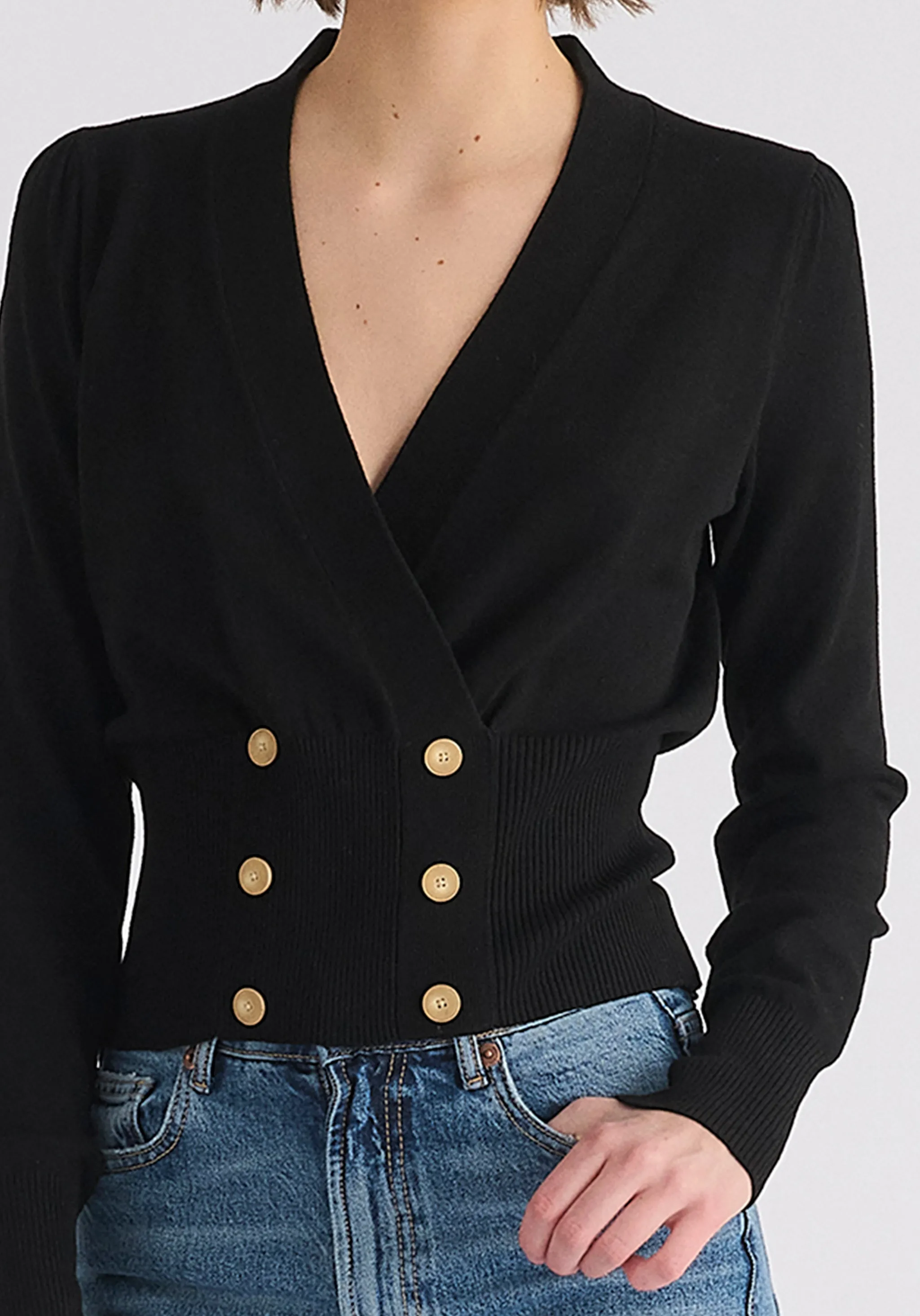 Long Sleeve Knitted Button Wrap Top