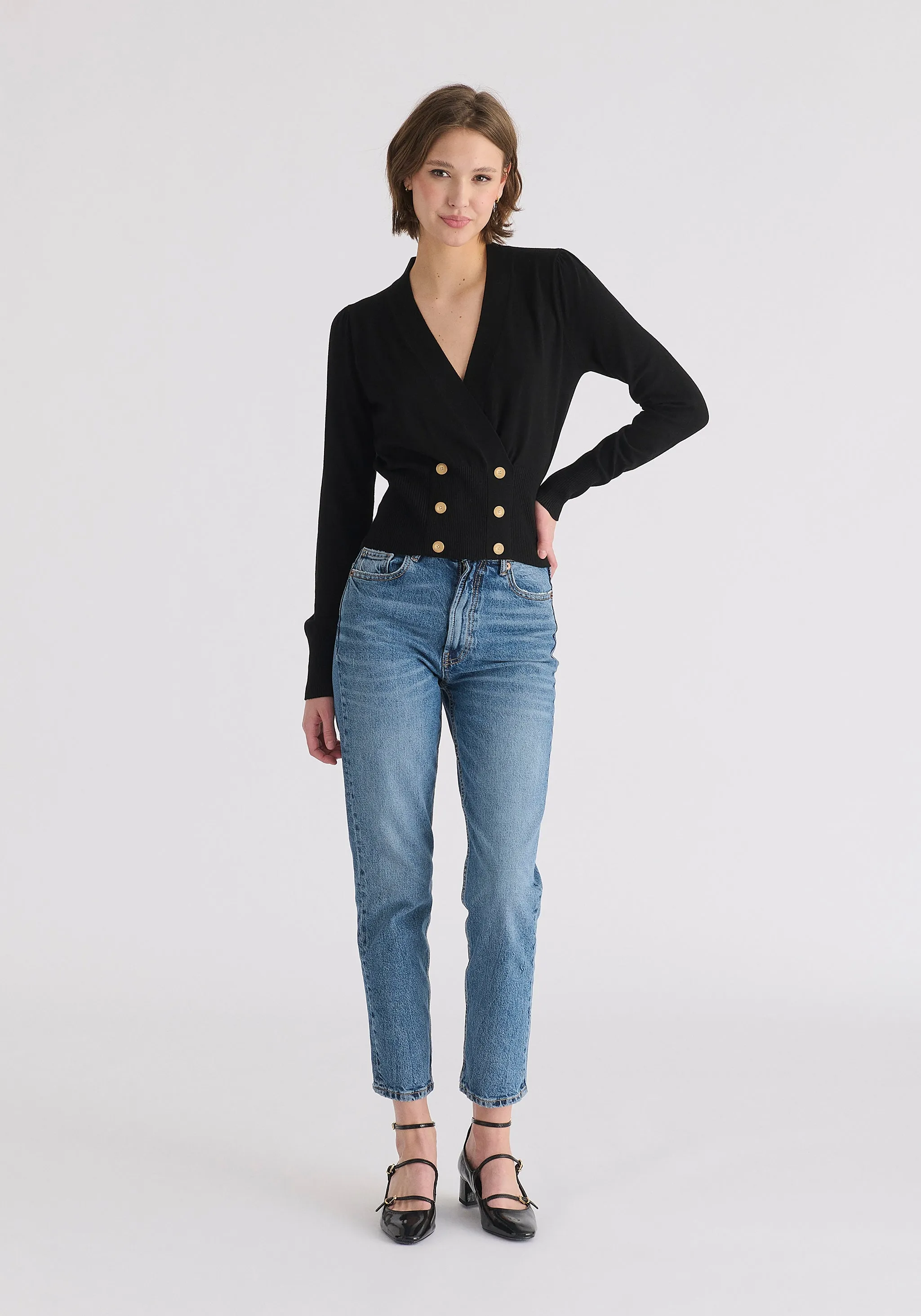 Long Sleeve Knitted Button Wrap Top