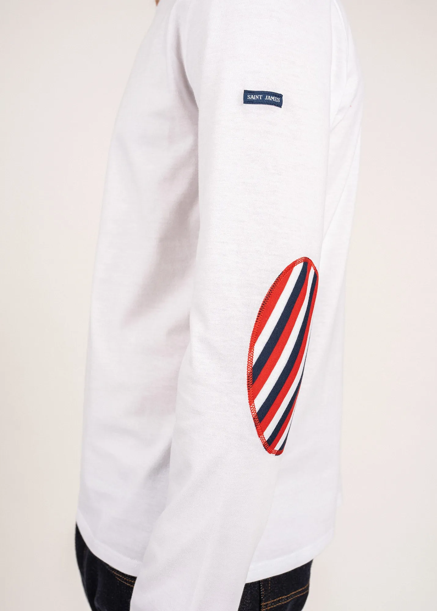 Long sleeve t-shirt with striped elbow patches - SAINT JAMES x Elysée (NEIGE/NEIGE/MARINE/TULIPE)