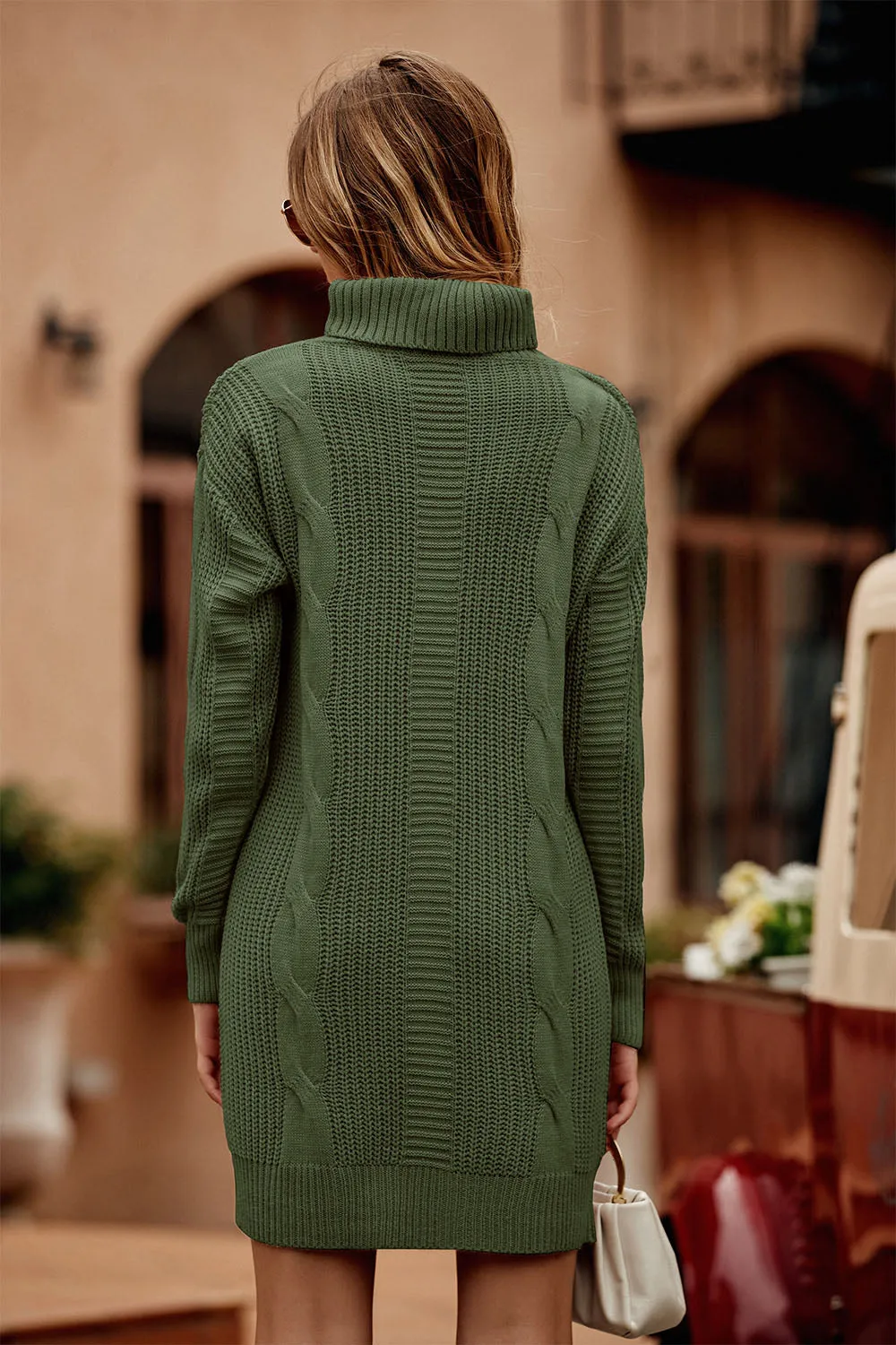 Long Sleeve Turtleneck Plain Winter Knit Sweater Dress