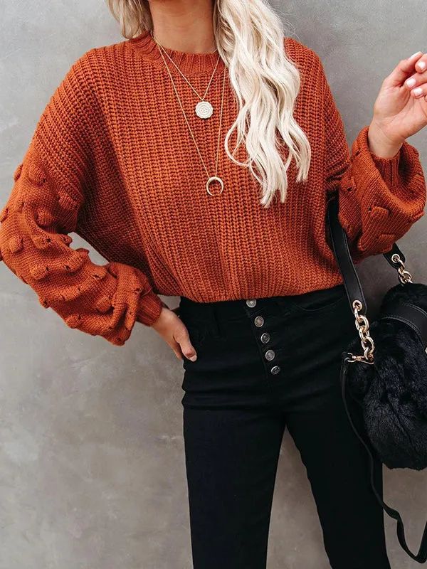 Long Sleeves Loose Hollow Solid Color Round-Neck Knitwear Pullovers Sweater Tops