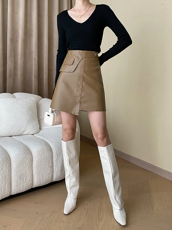 Long Sleeves Skinny Solid Color V-Neck Knitwear Pullovers Sweater