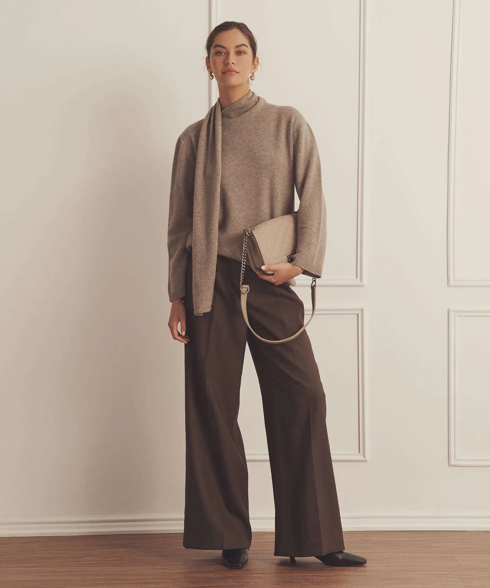 Luxe Cashmere Asymmetrical Turtleneck with Scarf