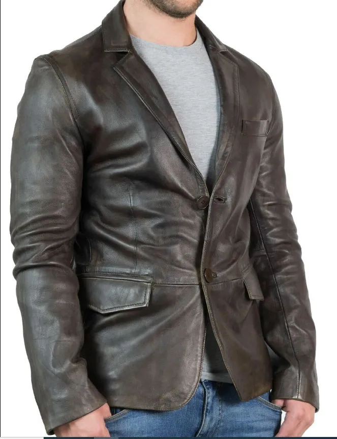 Mans's Leather Coat Brown Leather Blazer