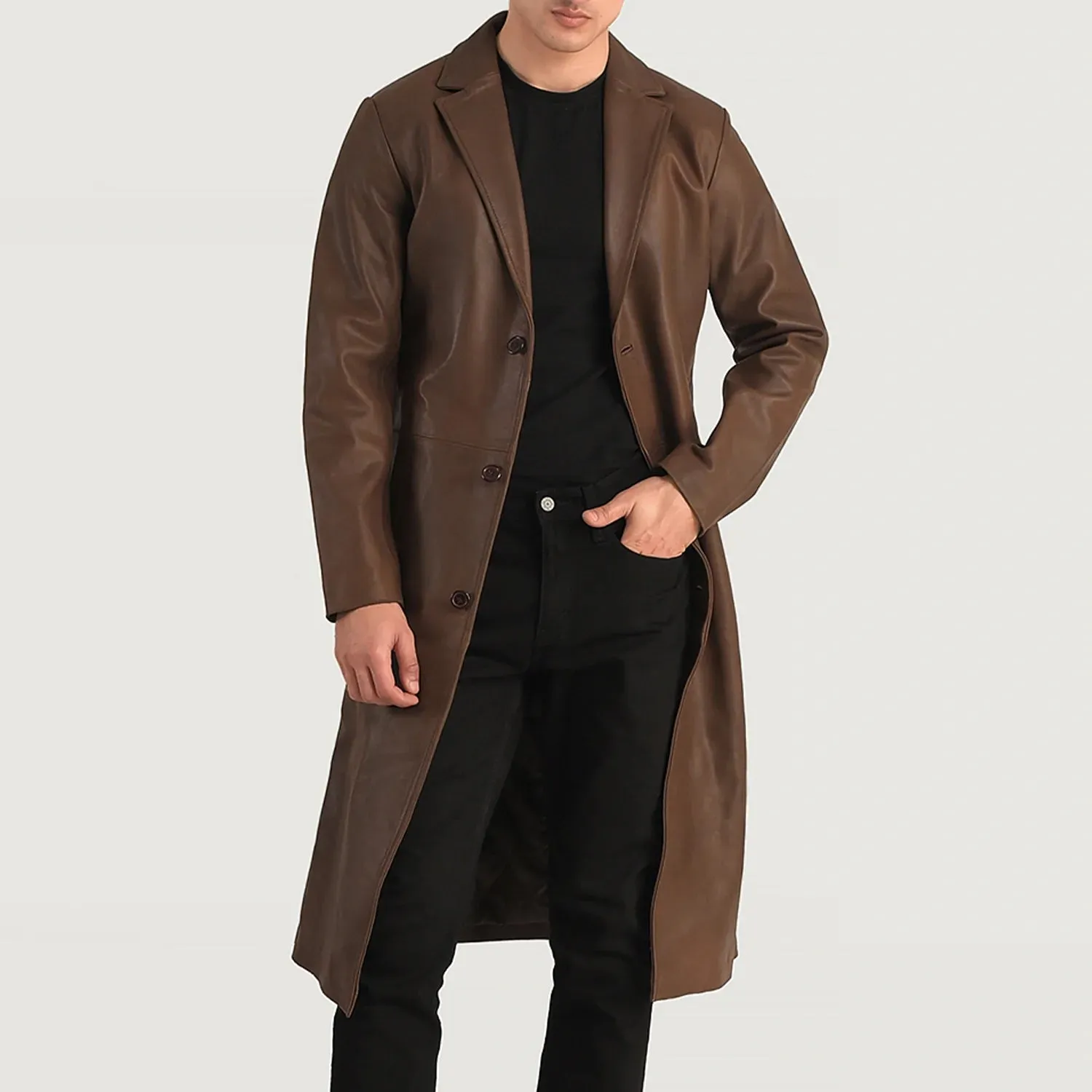 Mateo Brown Leather Single Breasted Coat