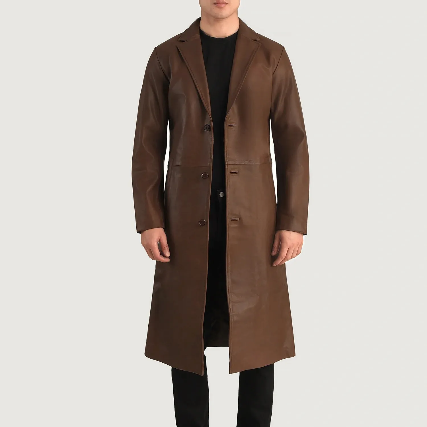 Mateo Brown Leather Single Breasted Coat