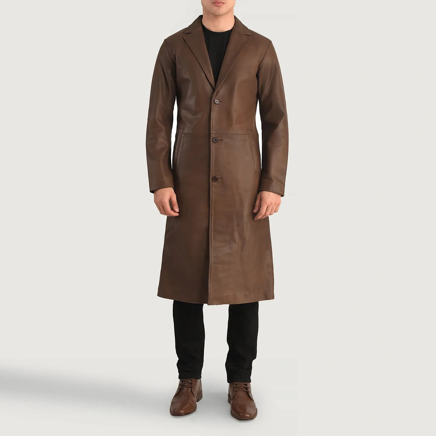 Mateo Brown Leather Single Breasted Coat