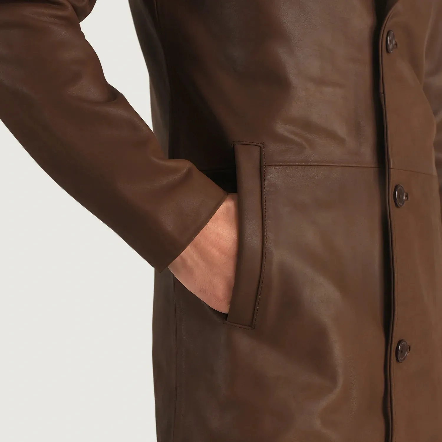 Mateo Brown Leather Single Breasted Coat