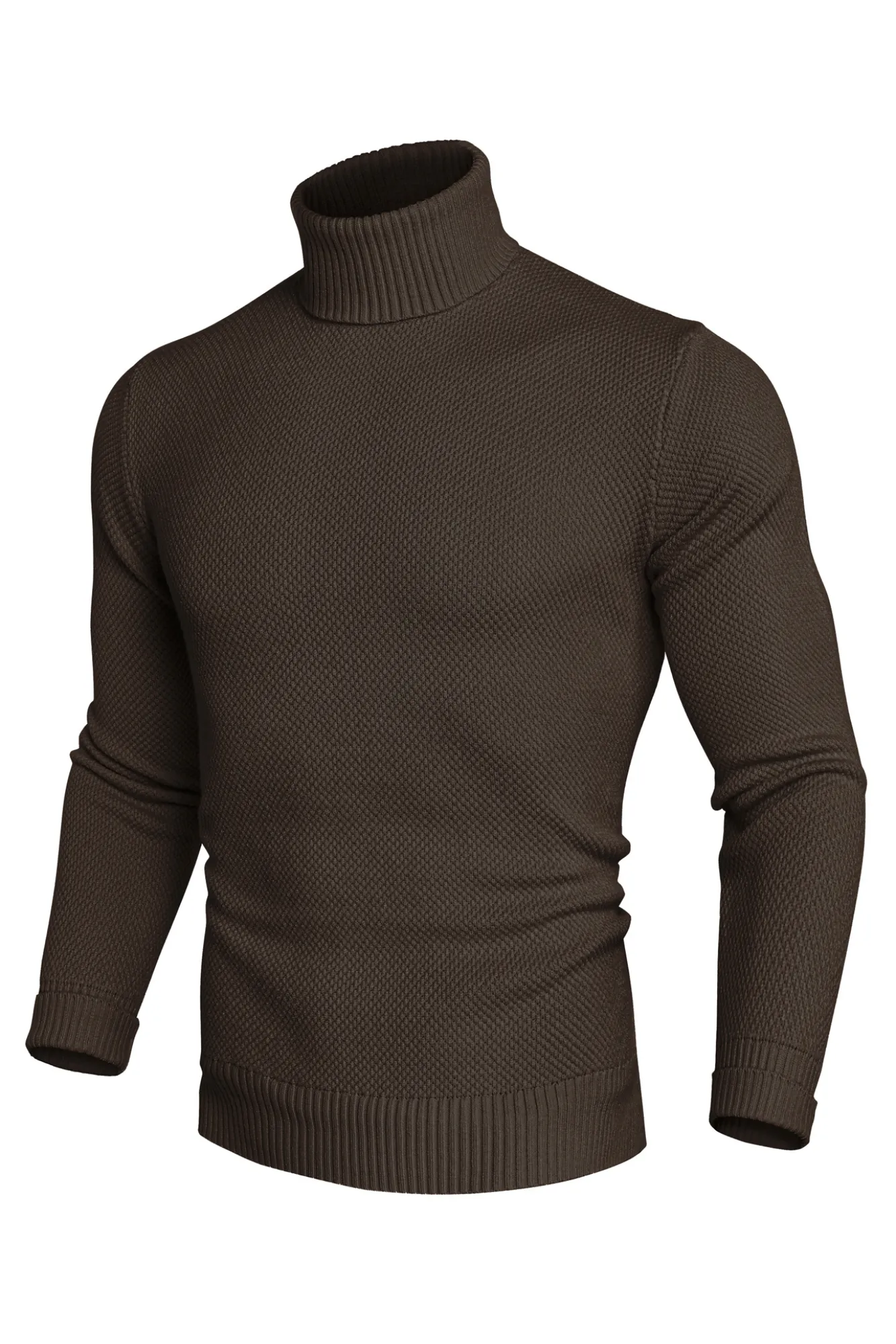 Men Turtleneck Sweater Long Sleeve Ribbed Cuff Textured Pullover Jumper