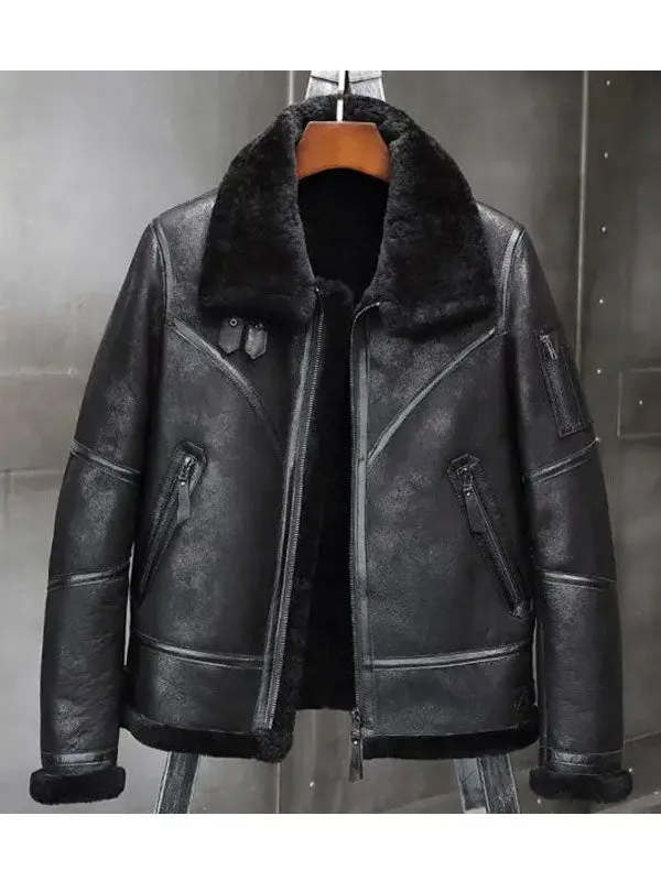 Mens Aviator Winter Coat Fur Bomber Leather Jacket