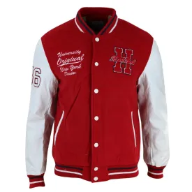 Mens Baseball Varsity Letterman College Fleece Jacket Badge PU Leather Sleeves