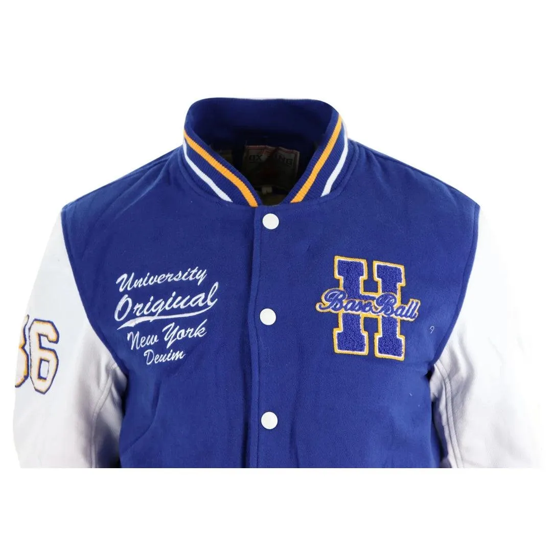 Mens Baseball Varsity Letterman College Fleece Jacket Badge PU Leather Sleeves