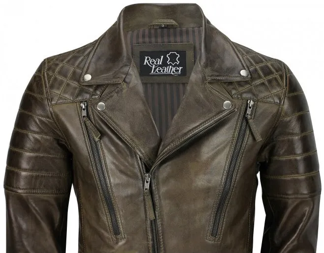 Men's Brown Sheep Leather Vintage Style Biker Fashion Casual Leather Jacket