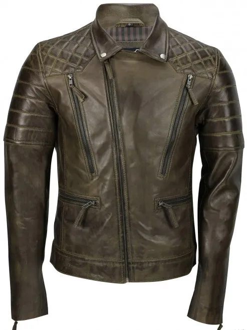 Men's Brown Sheep Leather Vintage Style Biker Fashion Casual Leather Jacket