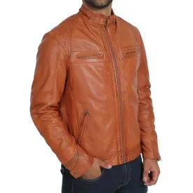 Mens Fitted Biker Leather Jacket Django Cognac