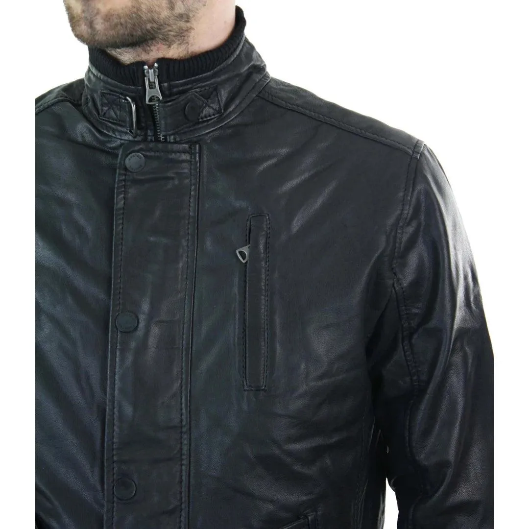 Mens Genuine Leather Zipped Vintage Black Smart Casual Jacket Short Coat Retro