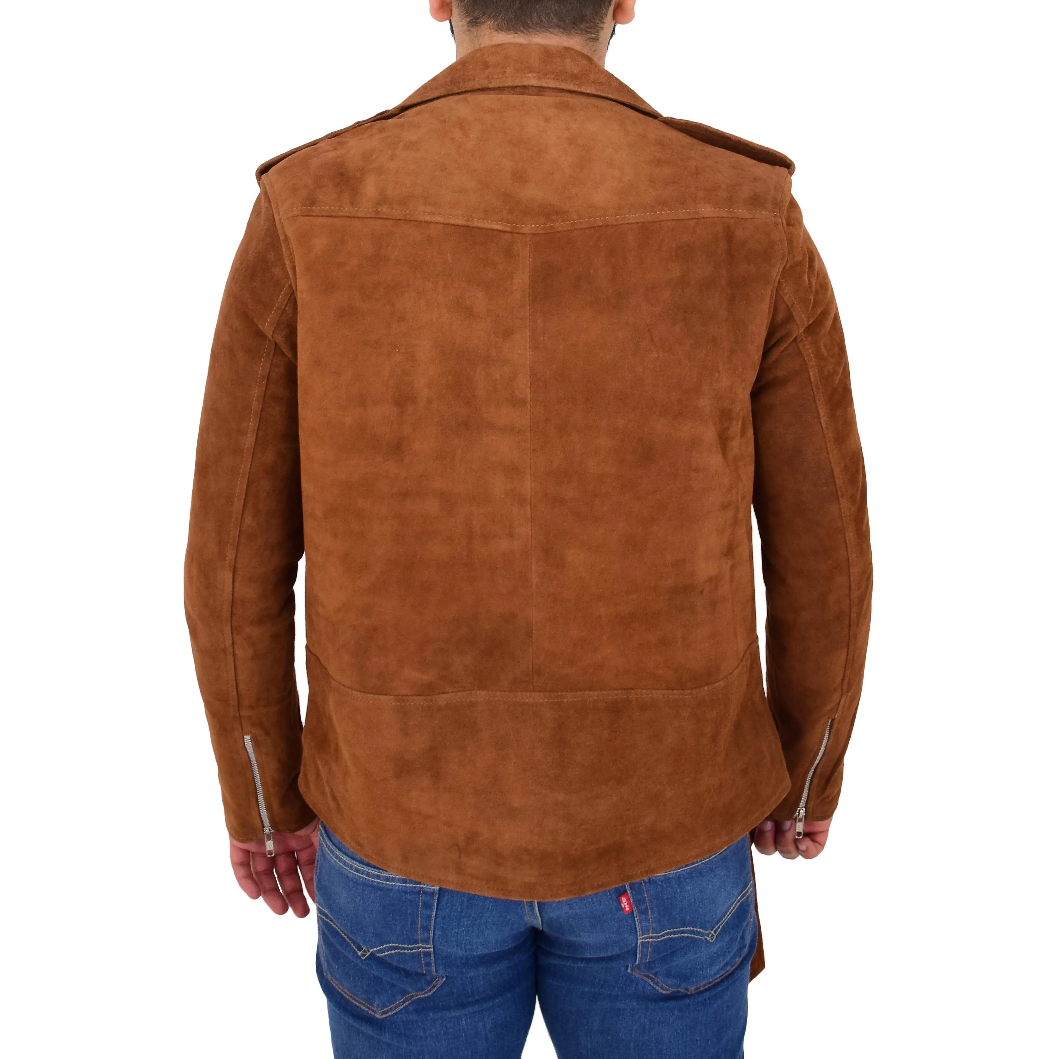 Mens Genuine Suede Leather Biker Jacket Jay Cognac