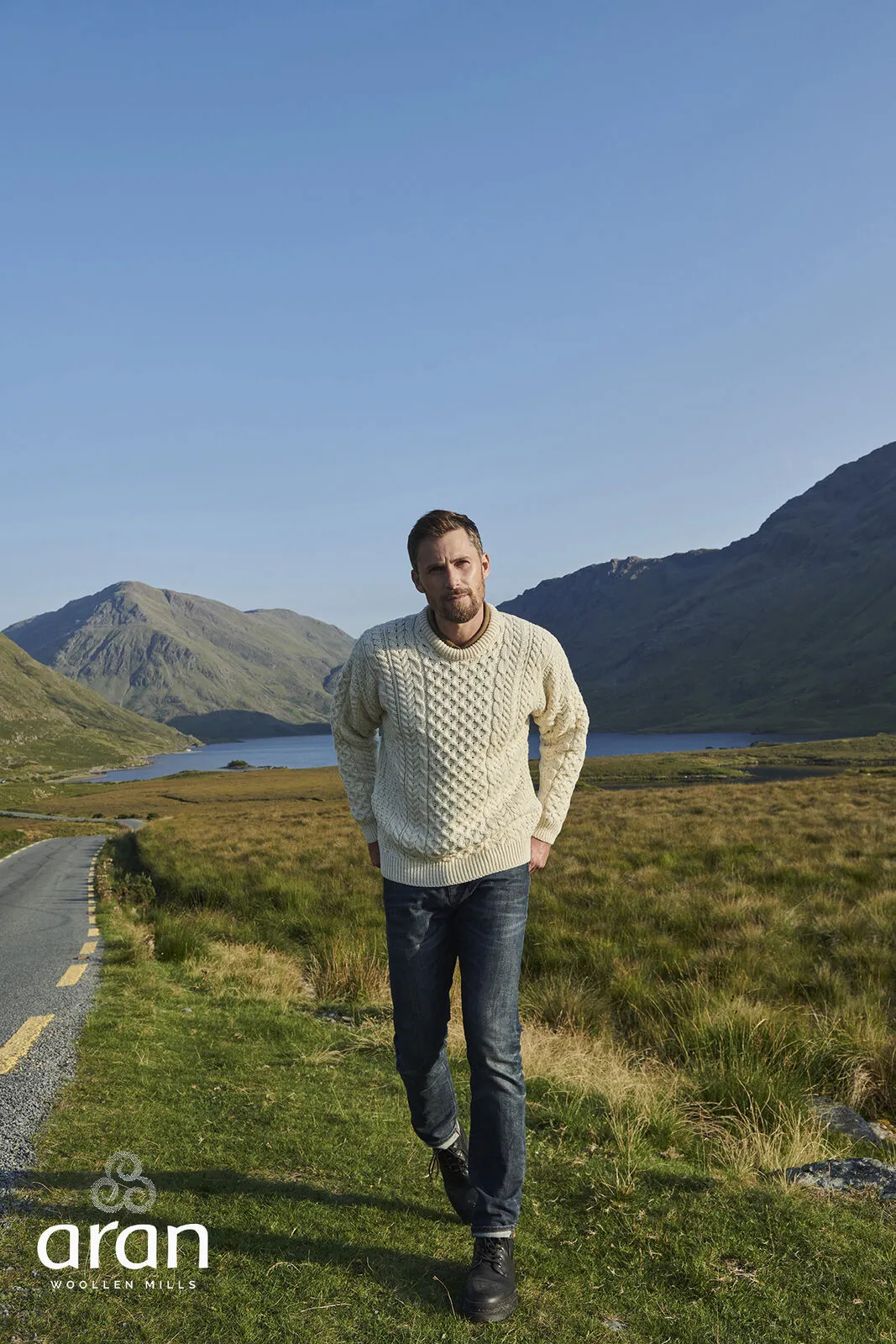 Mens Merino Wool Crew Neck Sweater by Aran Mills - 5 Colours