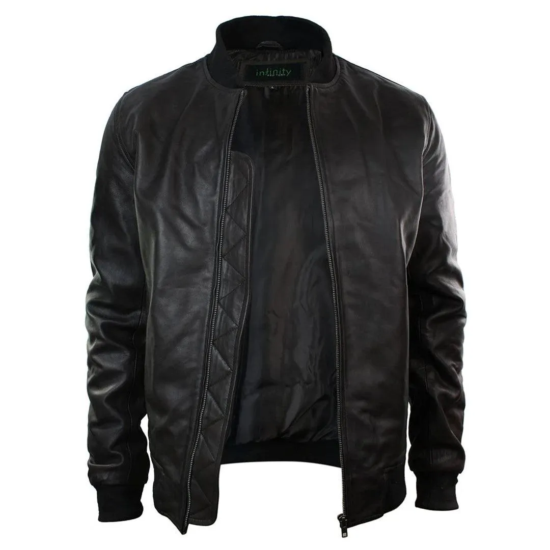 Mens Slim Fit Real Leather Black Varsity Bomber Jacket Classic Retro Black Brown