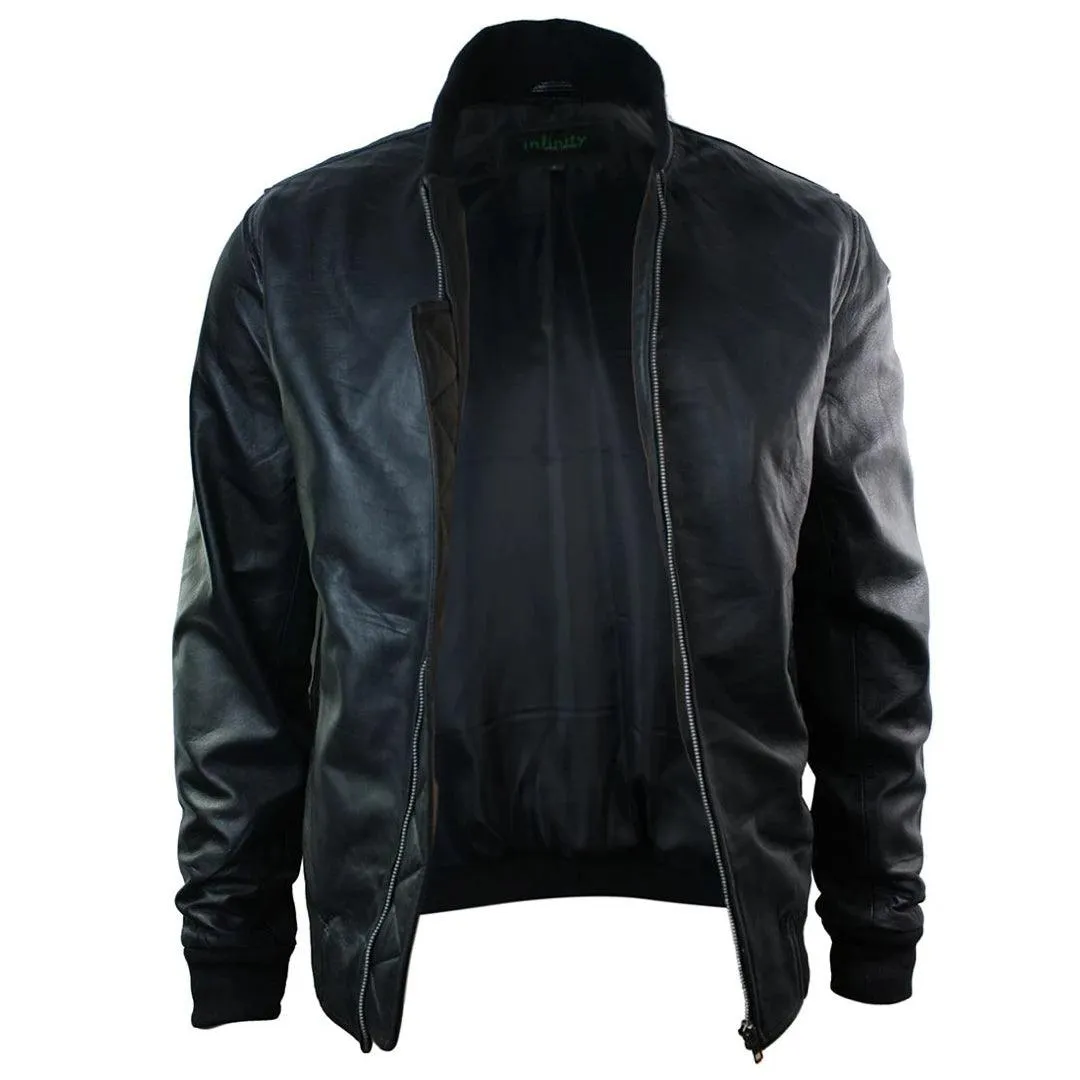 Mens Slim Fit Real Leather Black Varsity Bomber Jacket Classic Retro Black Brown