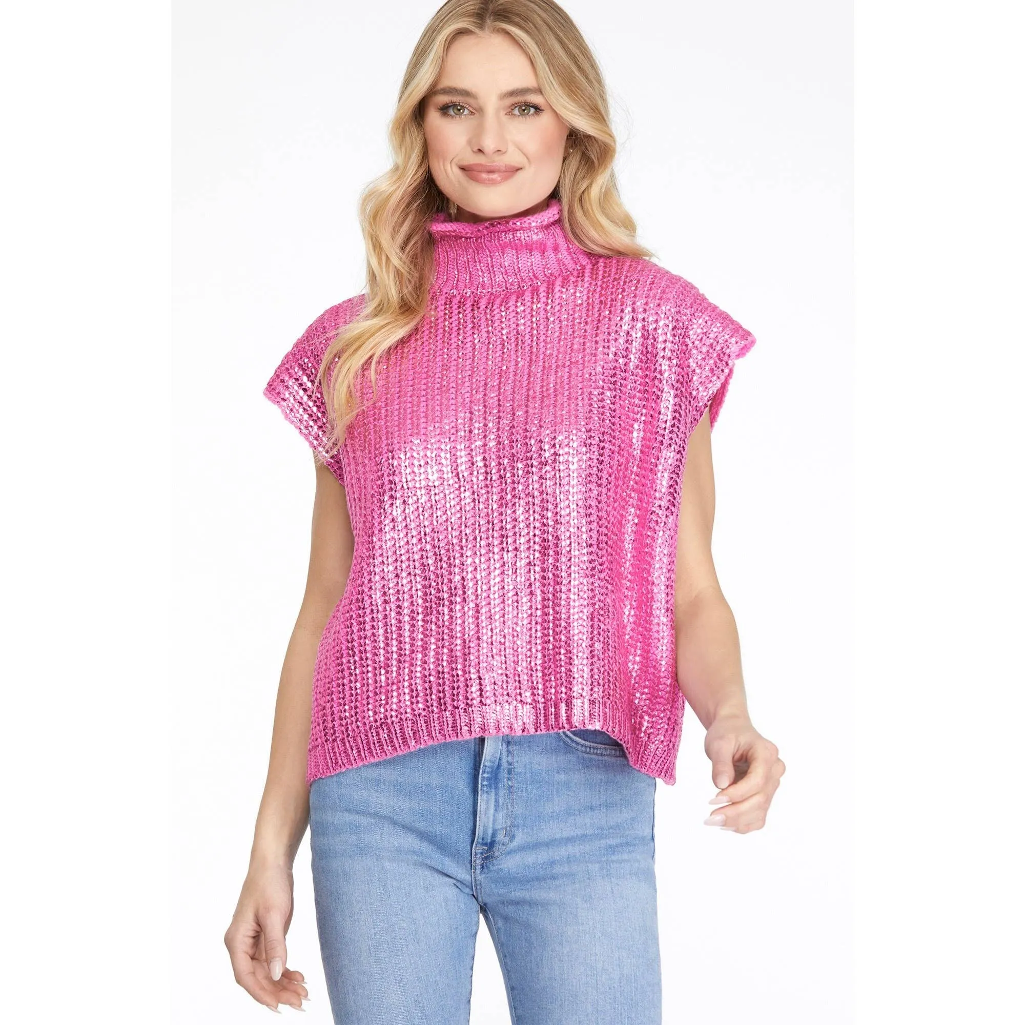 METALLIC FOIL SWEATER TOP