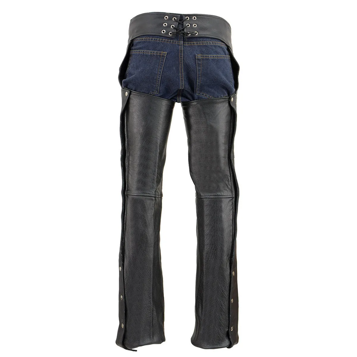 Milwaukee Leather Chaps for Men's Black Premium Leather- Classic Jean Style Pockets Motorcycle Riders Chap- LKM5781