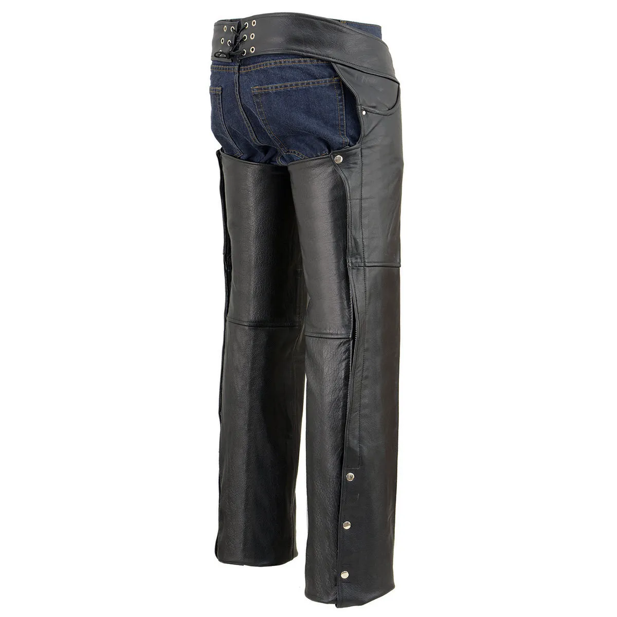 Milwaukee Leather Chaps for Men's Black Premium Leather- Classic Jean Style Pockets Motorcycle Riders Chap- LKM5781