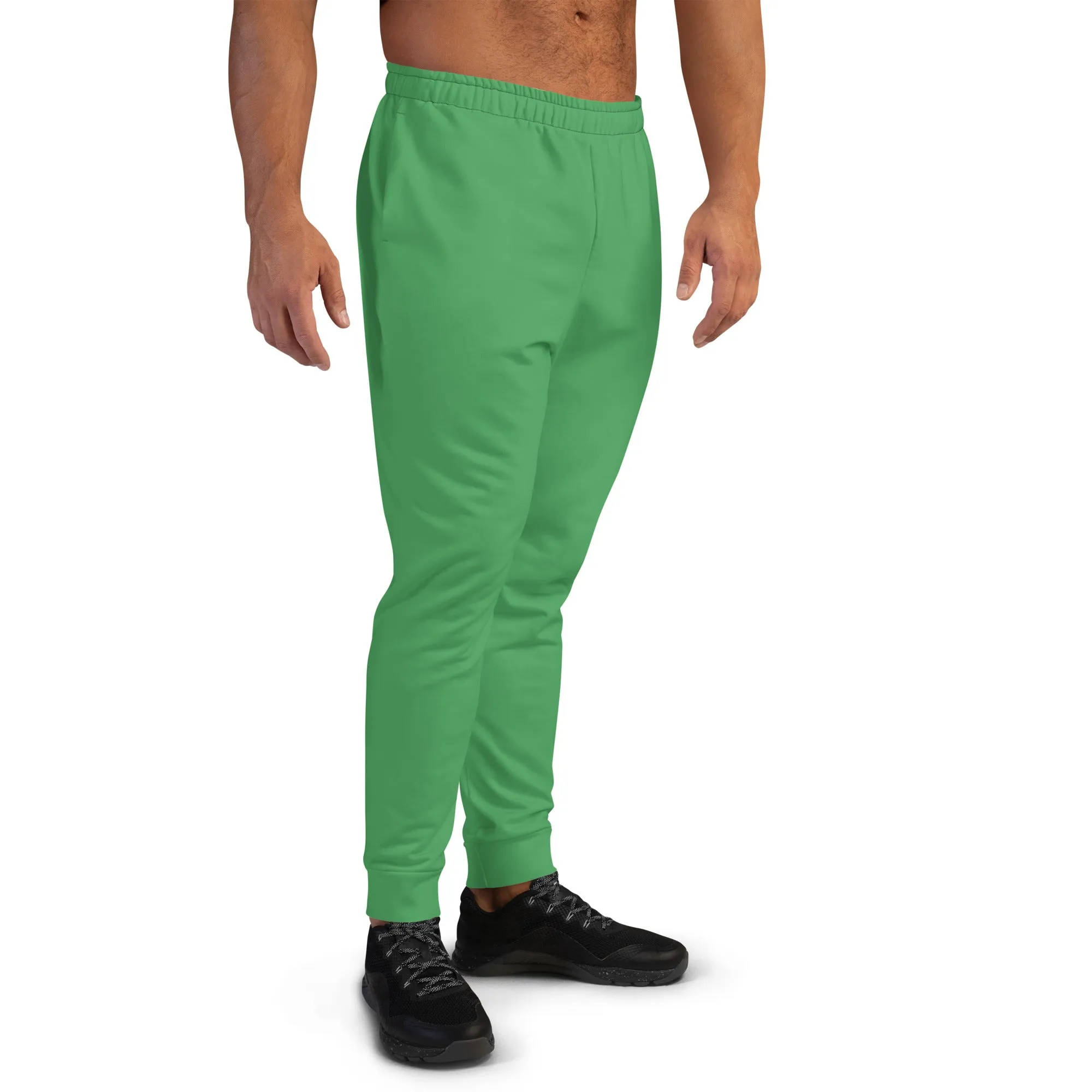 Mint Green Men's Joggers, Green Solid Color Joggers Athletic Gym Slim-Fit Pants For Men-Made in USA/EU/MX