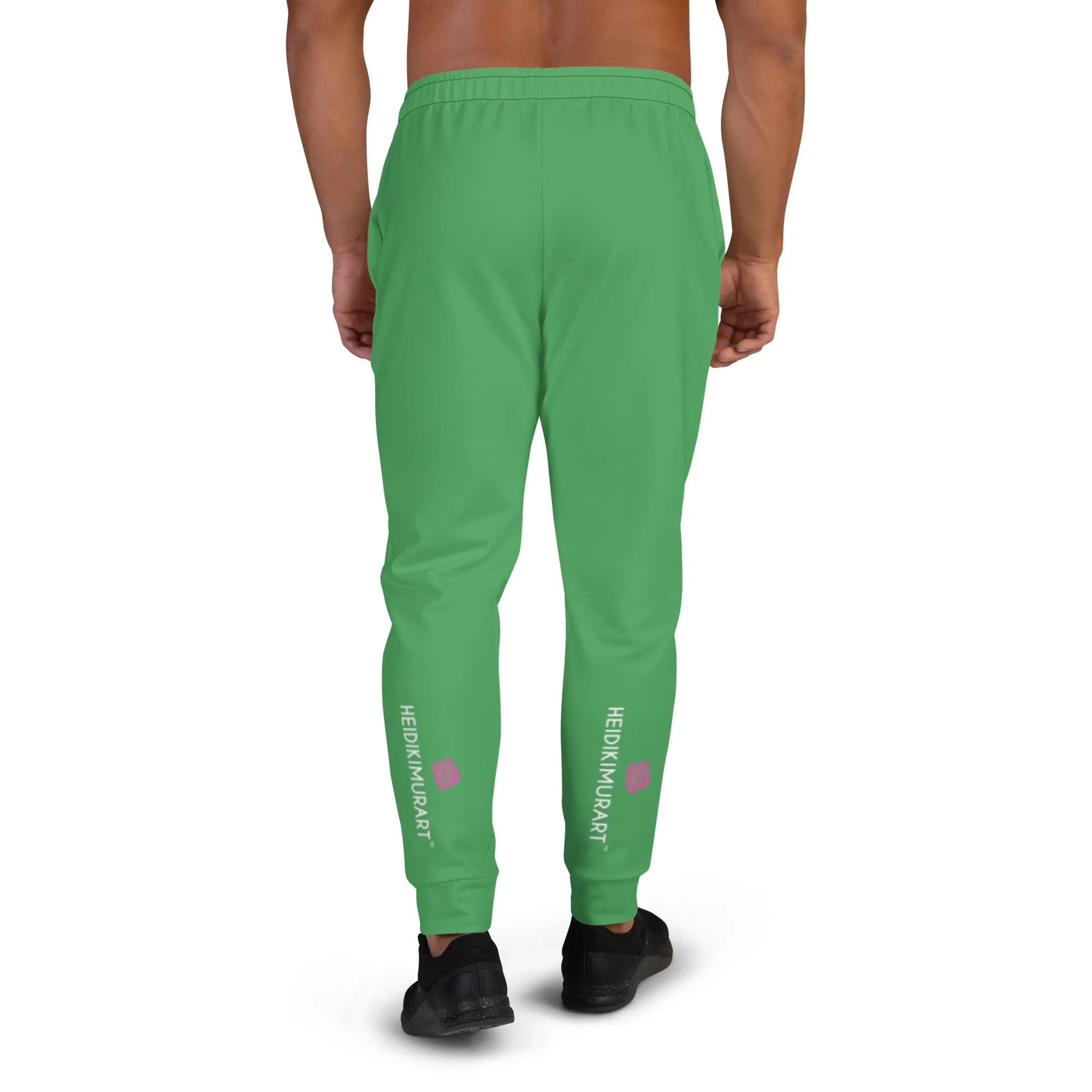 Mint Green Men's Joggers, Green Solid Color Joggers Athletic Gym Slim-Fit Pants For Men-Made in USA/EU/MX