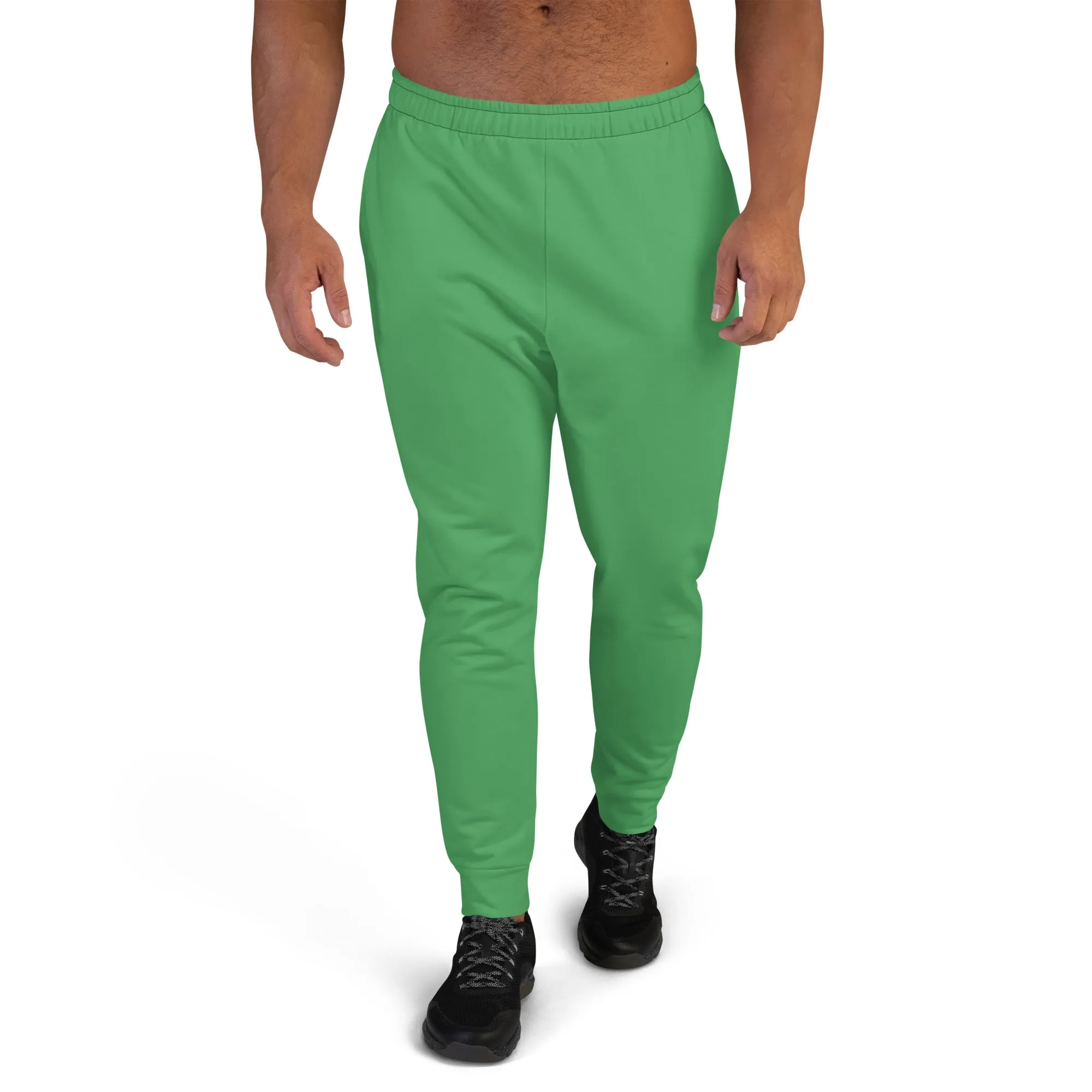 Mint Green Men's Joggers, Green Solid Color Joggers Athletic Gym Slim-Fit Pants For Men-Made in USA/EU/MX