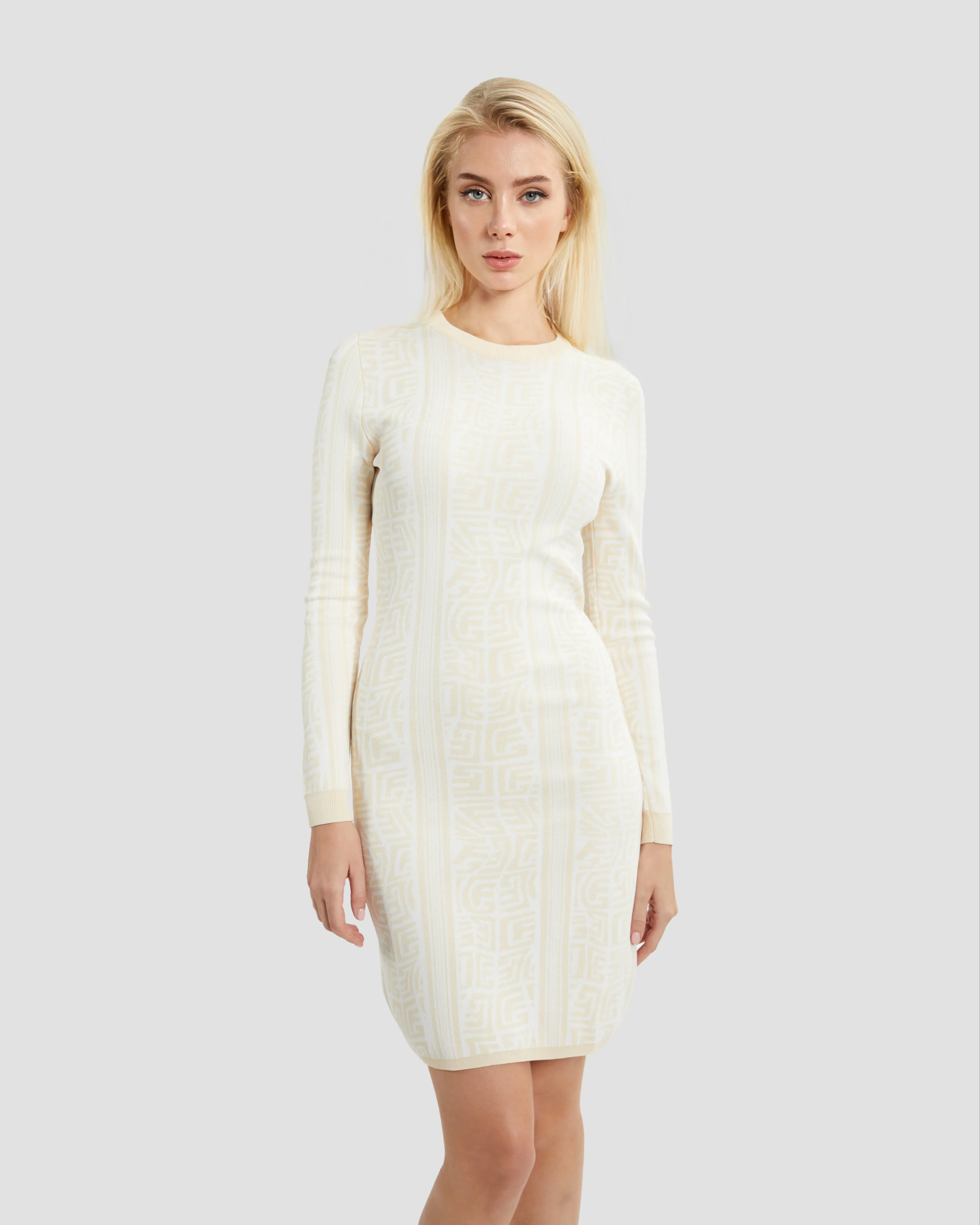 Monogram Jacquard Long Sleeves Knit Dress