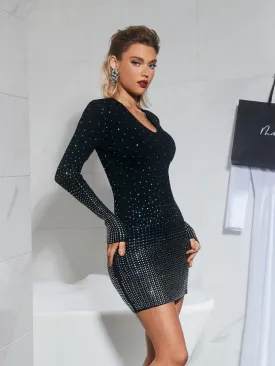 Morag Long Sleeve Rhinestone Knitted Dress