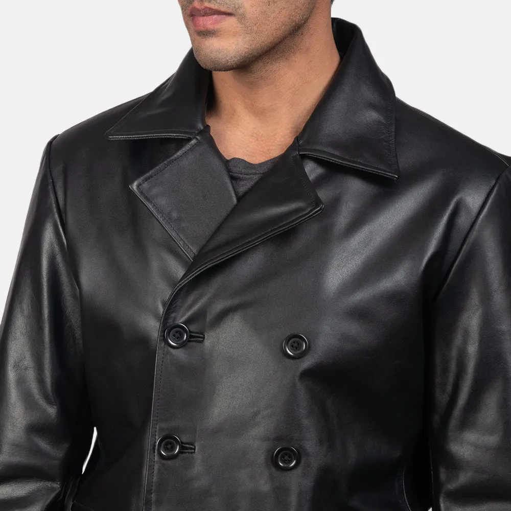 Mr. Bailey Black Leather Naval Peacoat