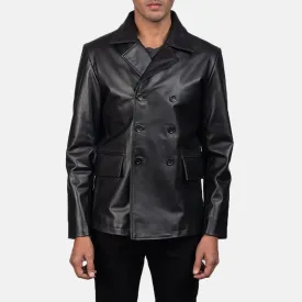 Mr. Bailey Black Leather Naval Peacoat