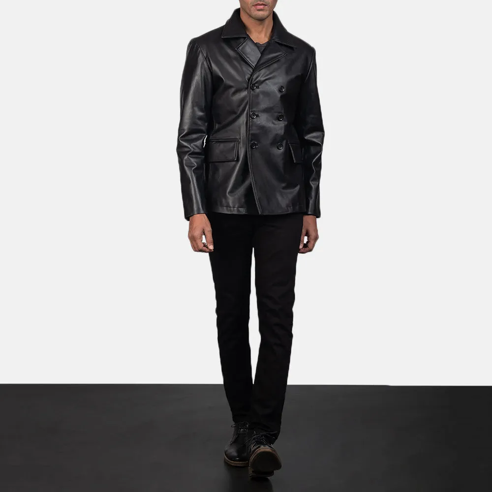 Mr. Bailey Black Leather Naval Peacoat