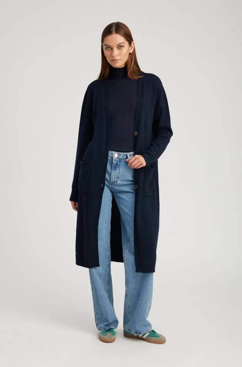 Navy Cashmere Long Cardigan