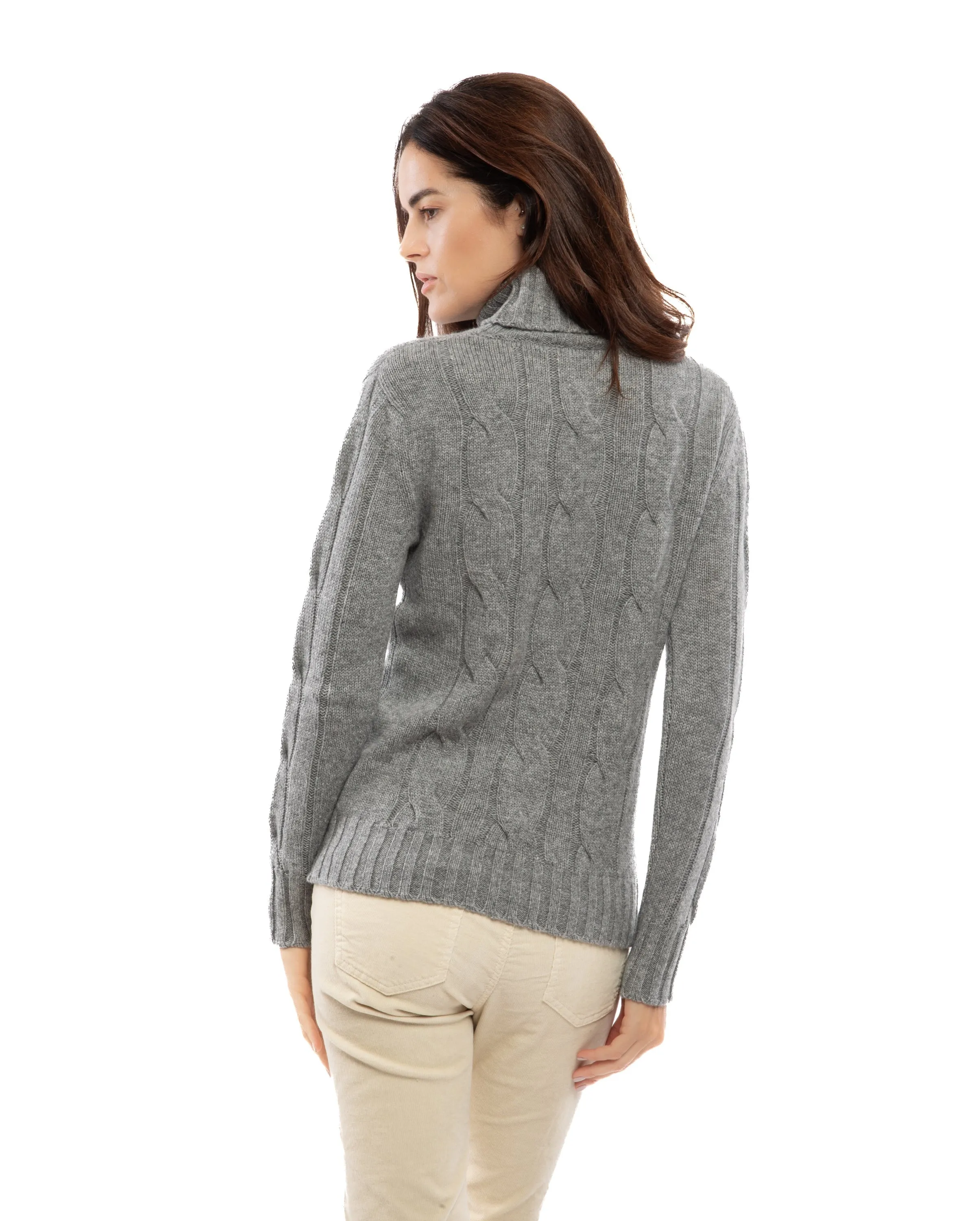 NEW FALL 24 - Women's Pure Cashmere Cable Knit Turtleneck Sweater Off White